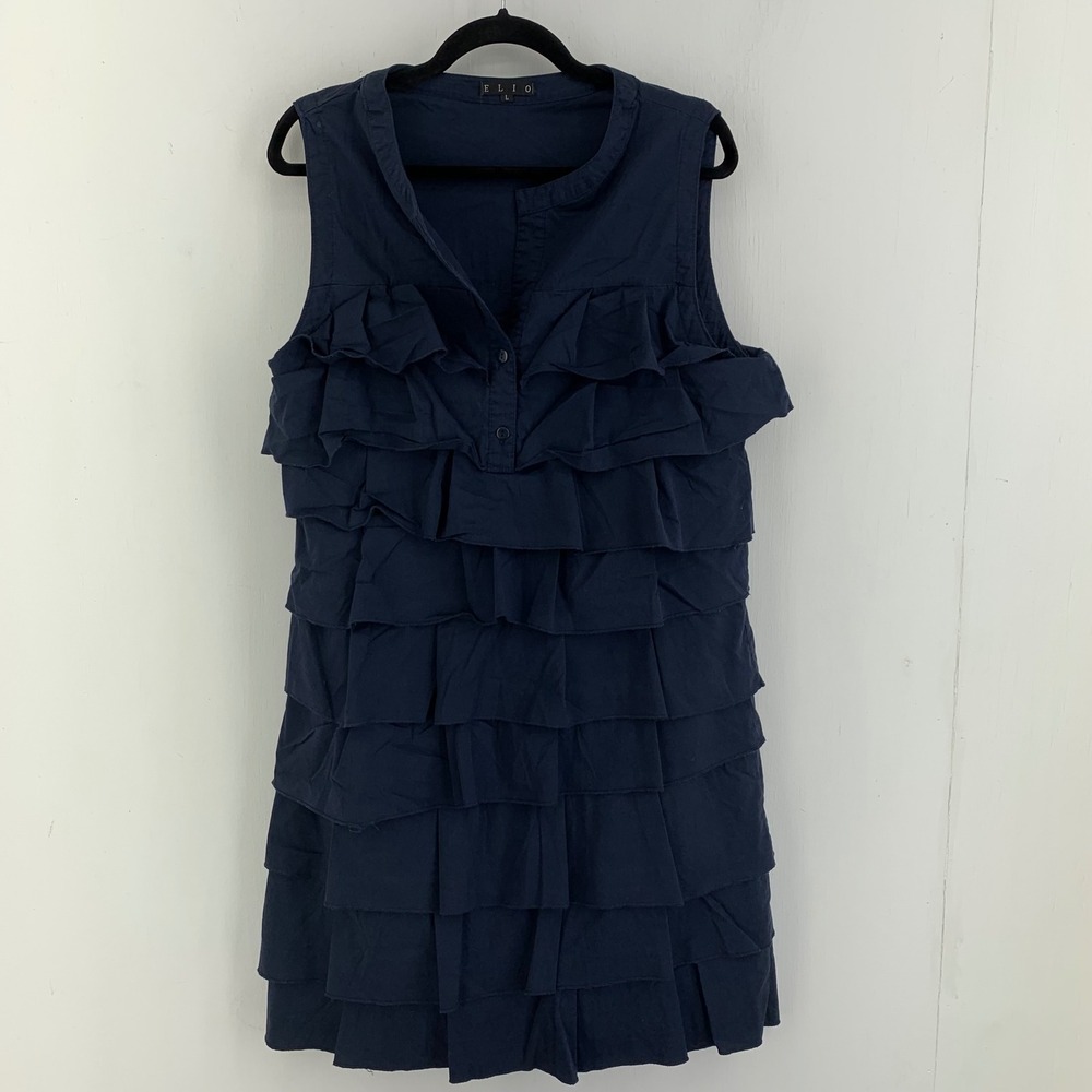 ELIO Womens L Tiered Ruffle Sleeveless Dress Flirty Feminine Nautical Summer